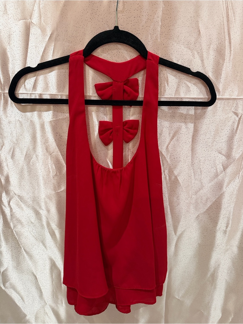 Lucy Love Red Open Back Bow Halter Tank Top